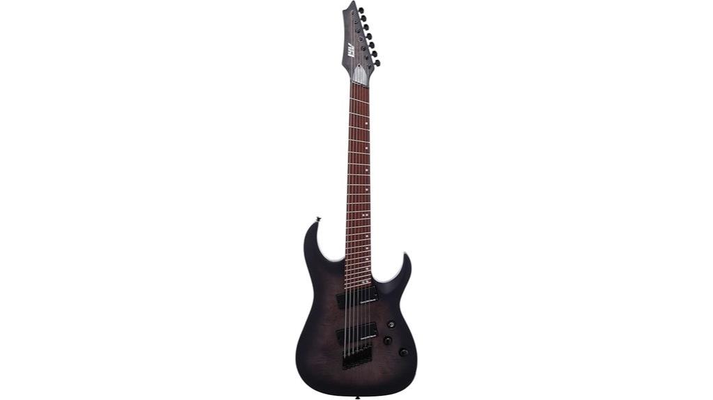 charcoal sunburst seven string guitar