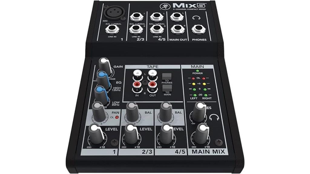 compact 5 channel audio mixer