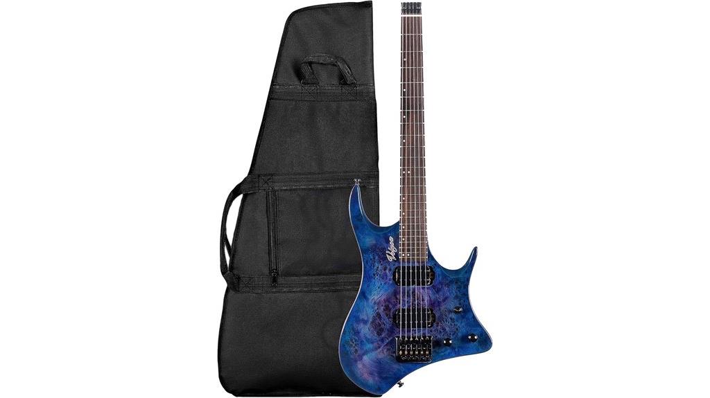 headless electric guitar blue