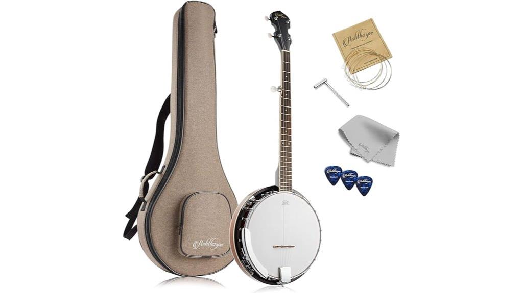 mahogany banjo with bag